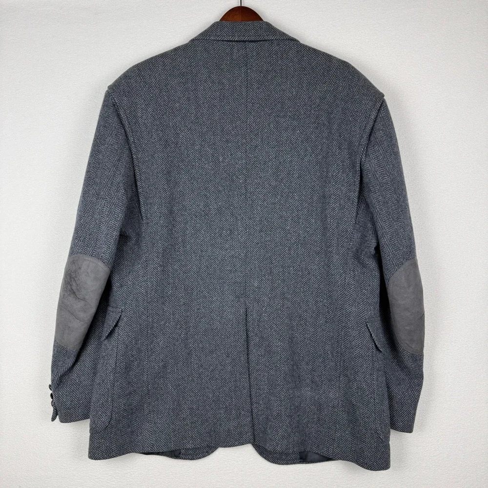 Pendleton Sport Coat Mens 44 Gray Herringbone Virgin Wool Elbow Patch Blazer